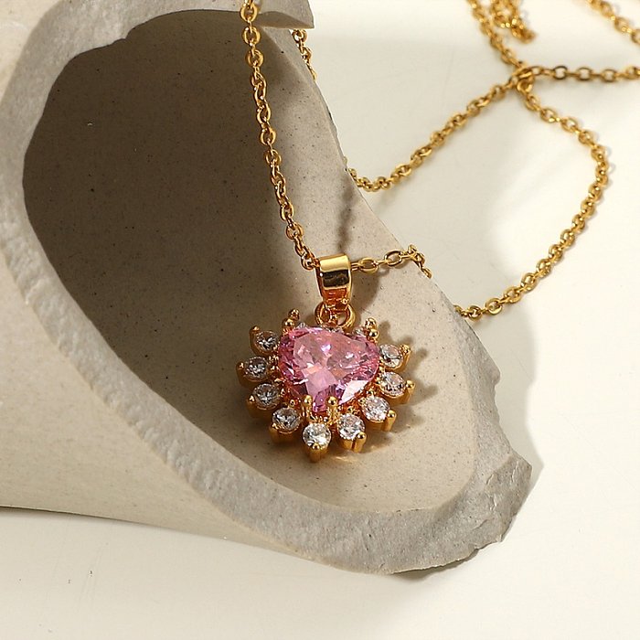 bijoux en acier inoxydable en forme de coeur rose zircon cubique pendentif collier bijoux