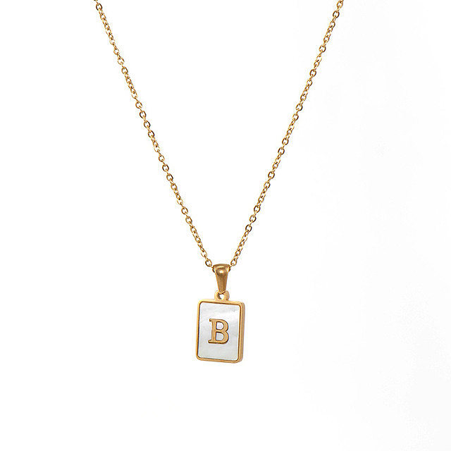 Trendy Letter Rectangular Shell 18K Gold Stainless Steel Necklace