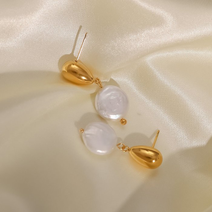 Elegant Geometric Stainless Steel Earrings Gold Plated Pearl Stainless Steel Earrings