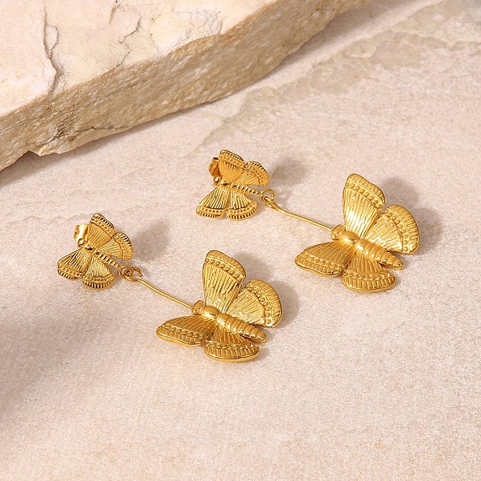 Gold-Edelstahl-Ohrringe der Mode-Schmetterlings-Anhänger-Frauen 18K