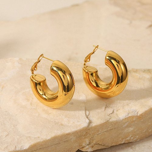 New Style stainless steel 18K Gold Plated glossy CShaped Earrings