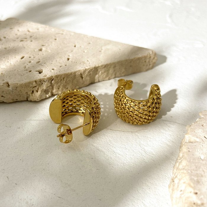 bijoux en gros losange creux plaid en acier inoxydable boucles d'oreilles bijoux