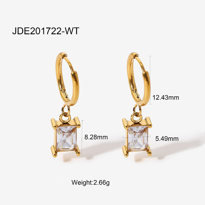 Boucles d'oreilles créatives simples bijoux de couple boucles d'oreilles pendantes en zircon carré en acier inoxydable plaqué or 18 carats