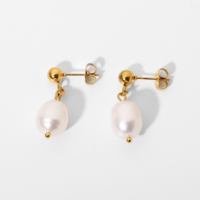 wholesale simple stainless steel pearl pendant earrings jewelry