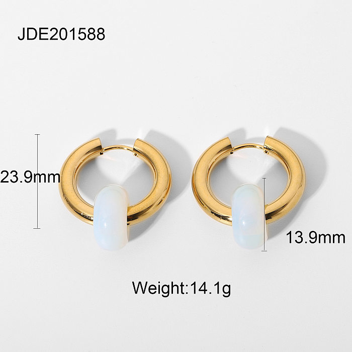 الجملة أزياء 18K مطلية بالذهب الفولاذ المقاوم للصدأ لون الحجر أقراط مجوهرات