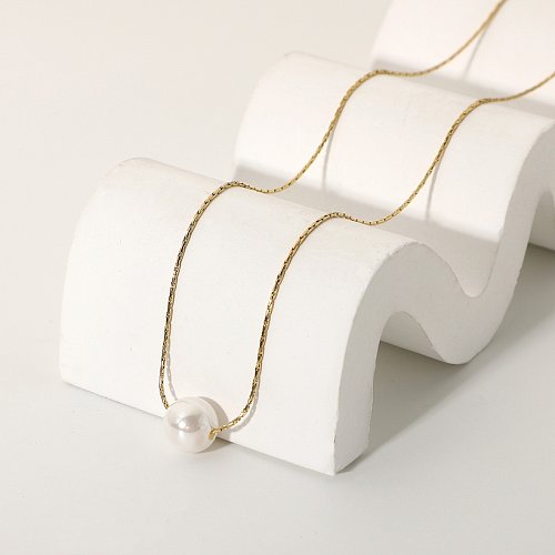 simple 14K stainless steel single pearl pendant necklace