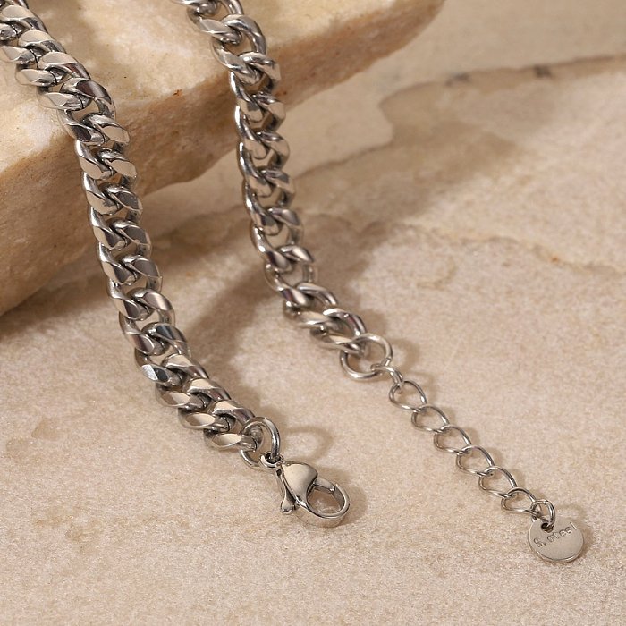pulsera de cadena de circón blanco cuadrado de acero inoxidable simple