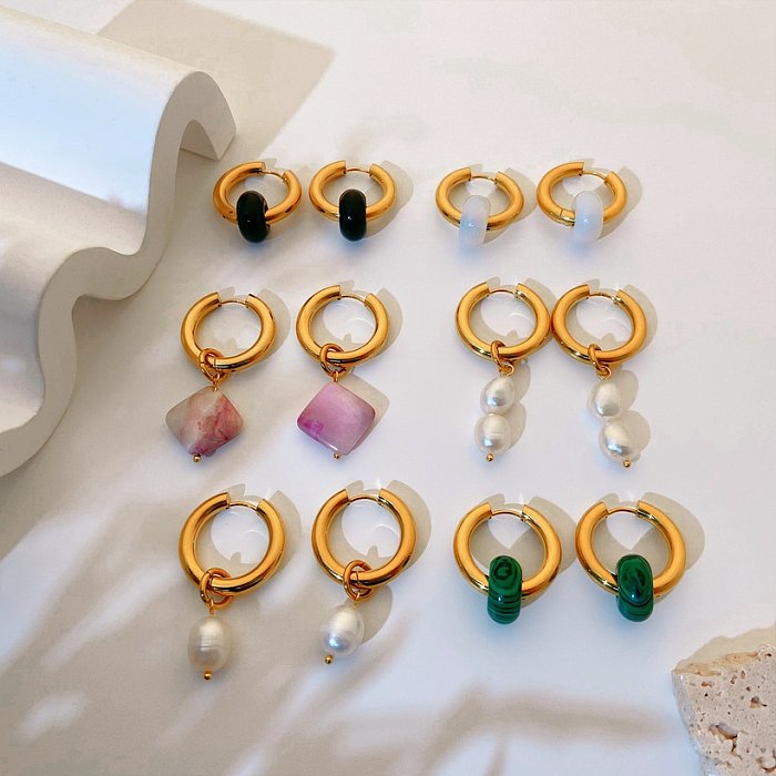 vente en gros bijoux couleur pierre pendentif perle en acier inoxydable boucles d'oreilles bijoux