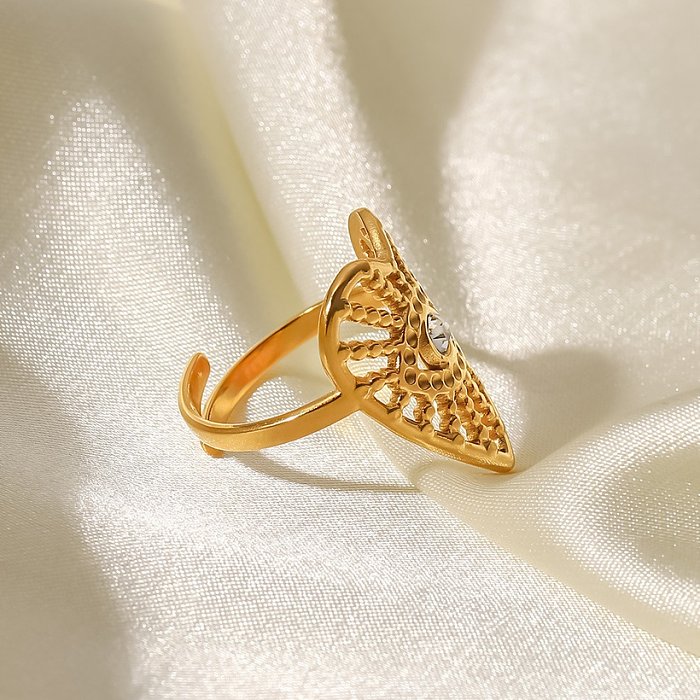 Anel aberto em forma de coração em forma de coração de aço inoxidável banhado a ouro zircão anéis de aço inoxidável