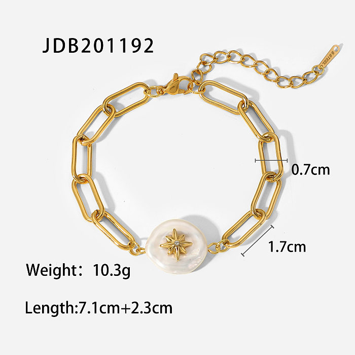 pulseira de pérola incrustada com estrela de oito pontas em aço inoxidável banhado a ouro 18K fashion