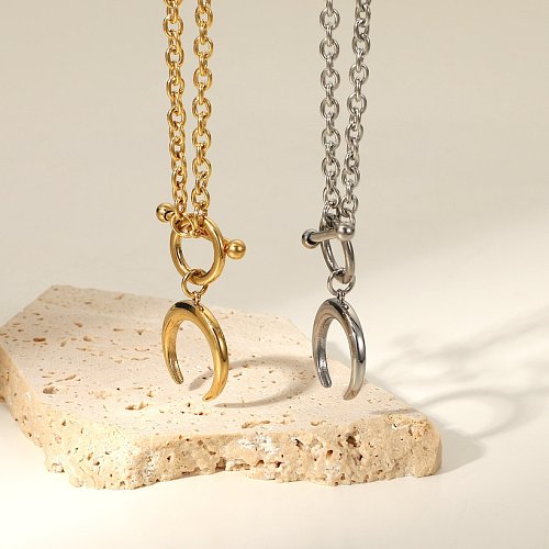 fashion new stainless steel color OT buckle moon pendant geometric necklace