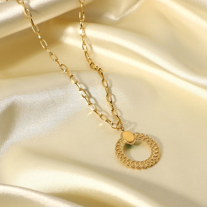 Collar de acero inoxidable de oro de 14 quilates con anillo torcido con incrustaciones de ágata verde collar de cadena cruzada