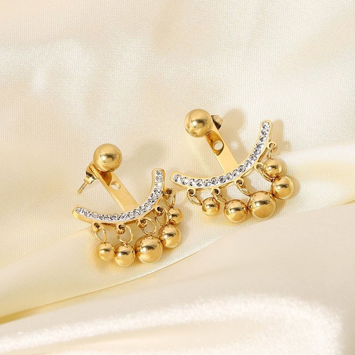 simple round bead tassel pendant stainless steel earrings wholesale jewelry