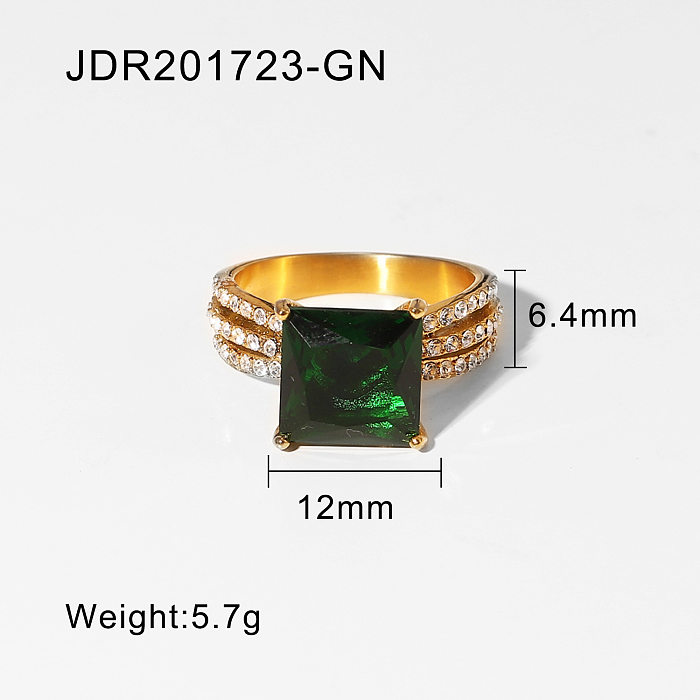 European and American titanium steel ring stainless steel square zircon ring