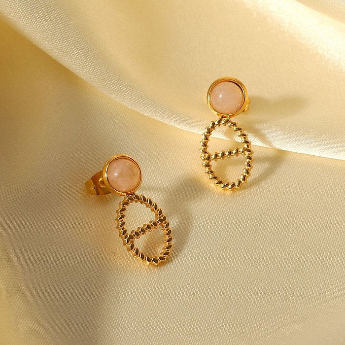 fashion 18K gold stainless steel pendant pink spar endant earrings for women