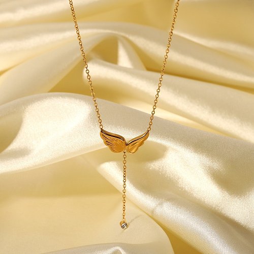 Fashion 18K Gold Asymmetric Wings YShape Stainless Steel Necklace