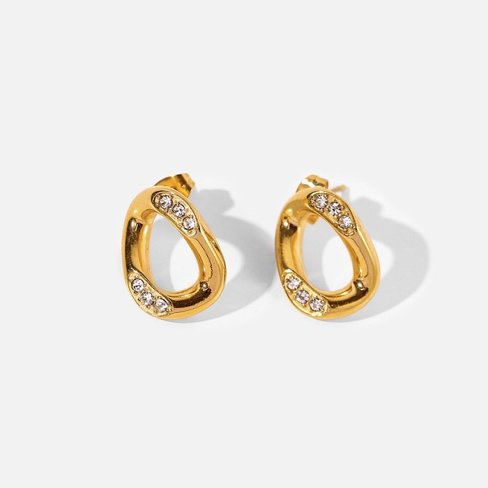 Boucles d'oreilles torsadées européennes et américaines en or 18 carats avec boucle en acier inoxydable sertie de diamants
