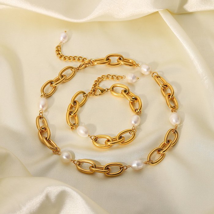 Bracelets de perles artificielles en acier inoxydable géométrique de style simple pour femmes