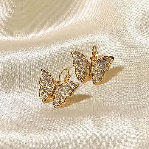 Boucles d'oreilles en acier inoxydable papillon doux Placage Incrustation Zircon Boucles d'oreilles en acier inoxydable 1 paire