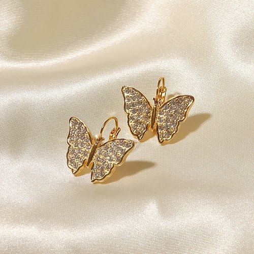 Sweet Butterfly Stainless Steel Earrings Plating Inlay Zircon Stainless Steel Earrings 1 Pair