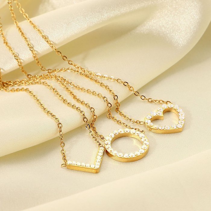 Colar de disco geométrico oco em forma de coração joias ouro colar de aço inoxidável