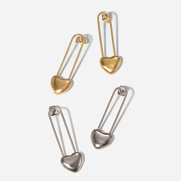 einfache Titan-Stahl-Ohrringe 14K Gold-Stahl-Farbe-Herz-Büroklammer-Ohrringe