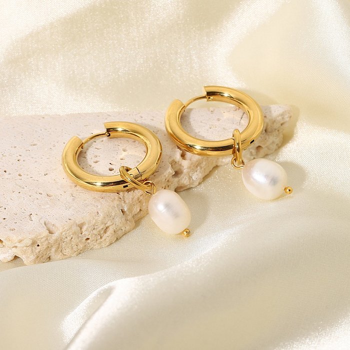 Brincos de pingente de pérola de água doce banhados a ouro 18k moda atacado jóias