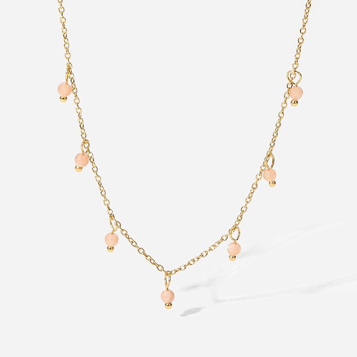 Collier en acier inoxydable or 18 carats avec pompon de perles de millet rose à la mode