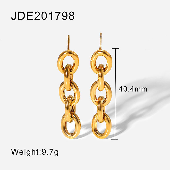 European and American fashion 18k goldplated stainless steel long chain earrings