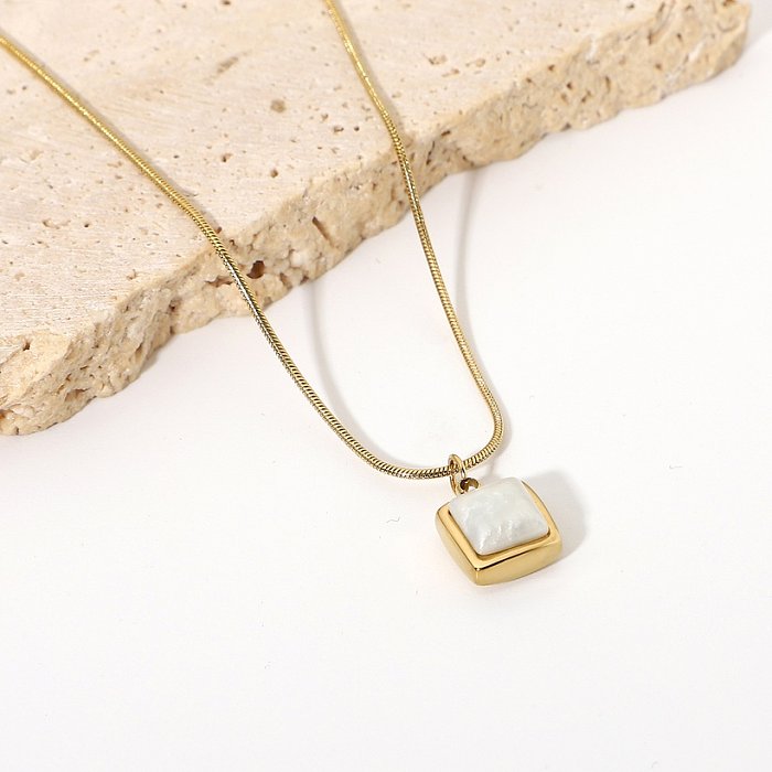 European and American Ins Internet Celebrity Style Simple 14K GoldPlated Stainless Steel Necklace Square White Jade Pendant Womens Necklace Ornament
