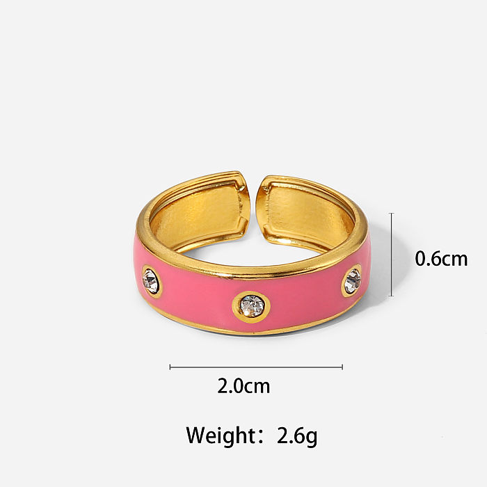 Fashion NonFading Drip Open 18K Gold Stainless Steel Inlaid Zircon PurplePinkGreen Ring