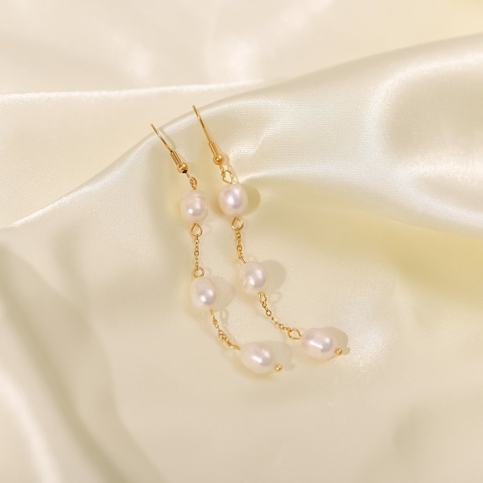 Elegant Geometric Stainless Steel Drop Earrings Gold Plated Pearl Stainless Steel Earrings
