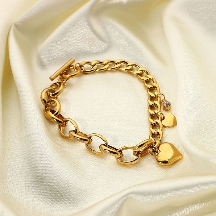 Cuban Chain Oval Chain Double Love Small Round Zirconium Pendant OT Clasp Bracelet Stainless Steel Bracelet