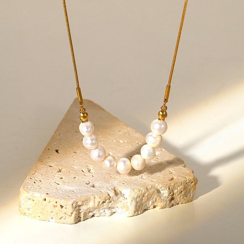 New Style stainless steel 18K Gold Plated Pearl pendant Necklace