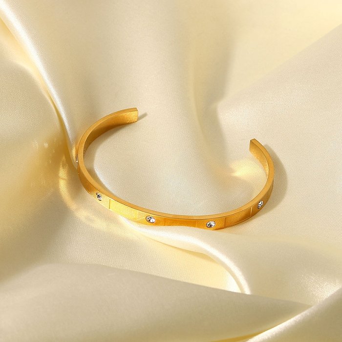 Pulseira retangular de zircão redondo de aço inoxidável banhado a ouro 18k fashion