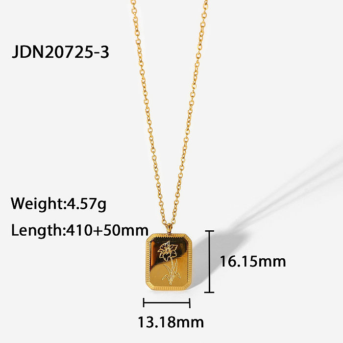 18k goldplated stainless steel December flower jewelry square pendant necklace