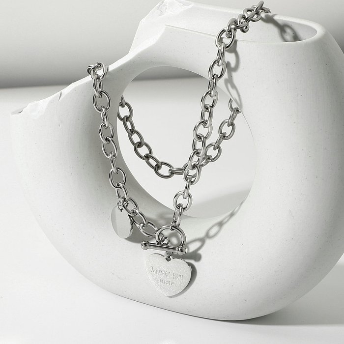Stahlfarbe Edelstahl einfache Art und Weise Herz Anhänger Halskette