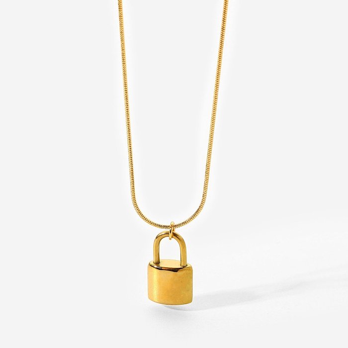 Fashion Gift Chain Stainless Steel Jewelry Gold Lock Pendant Necklace
