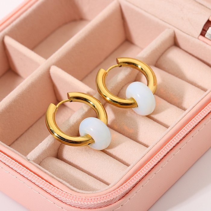 vente en gros bijoux de boucles d'oreilles en pierre de couleur en acier inoxydable plaqué or 18 carats
