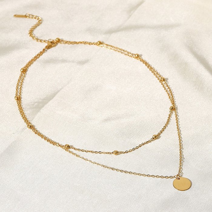 Simple Style Round Stainless Steel Layered Necklaces Gold Plated Stainless Steel Necklaces