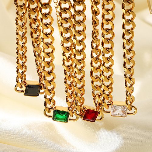 Twist Chain Square Zirkon Anhänger vergoldet Edelstahl Halskette Großhandel Schmuck