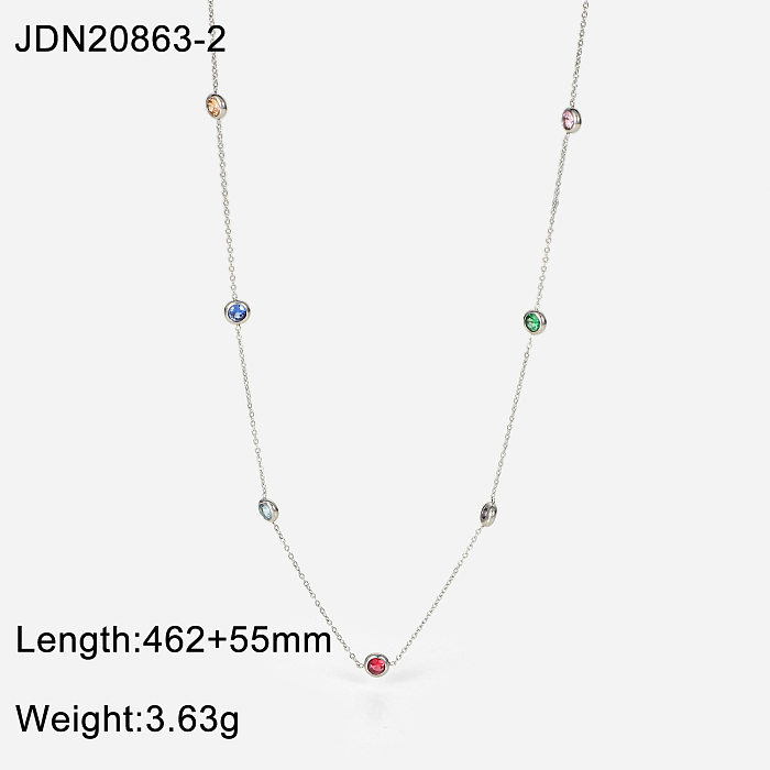 nouvelle chaîne fine couleur acier inoxydable collier géométrique zirconium rond sept couleurs