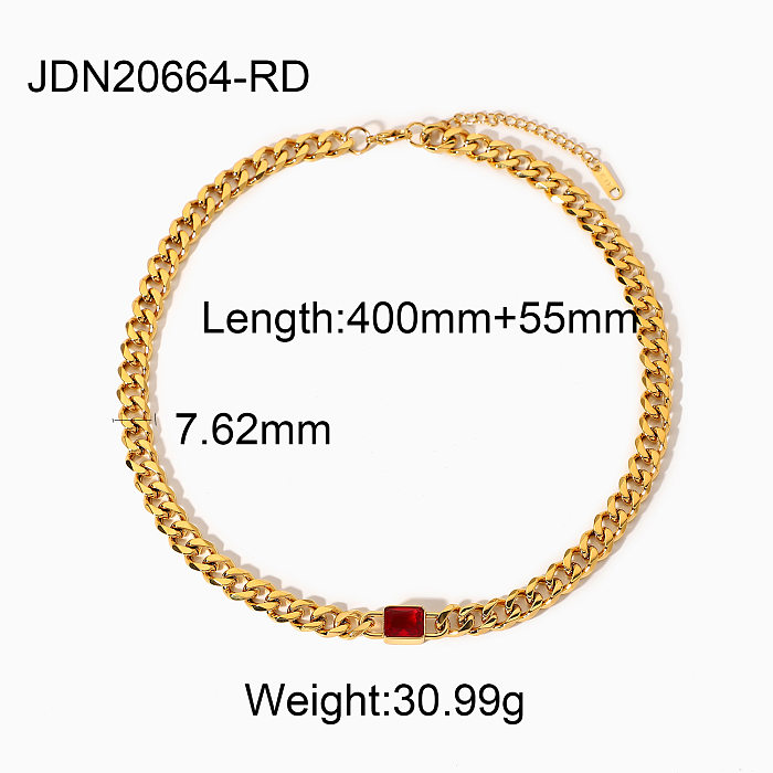 twist chain square zircon pendant goldplated stainless steel necklace wholesale jewelry