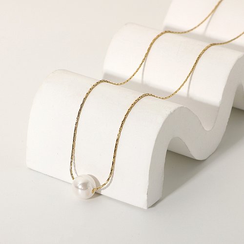 einfache Halskette mit Einzelperlenanhänger aus 14 Karat Edelstahl