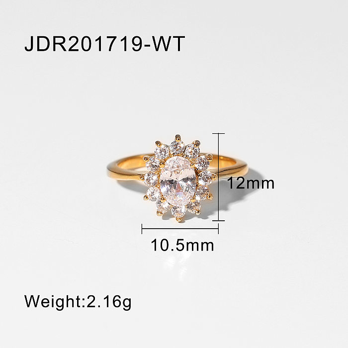 Fashion 18K GoldPlated Thick Stainless Steel Oval Color Zircon Ring