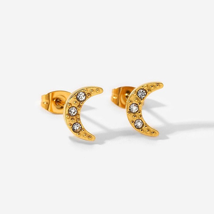 European and American INS style earrings 18K goldplated stainless steel moon zircon earrings earrings jewelry