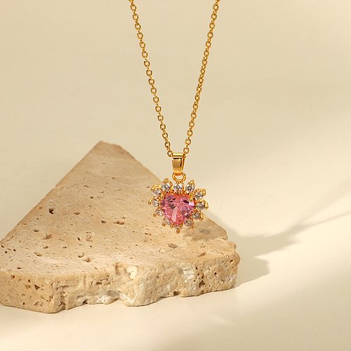 stainless steel jewelry pink heartshaped cubic zirconia pendant necklace jewelry