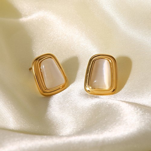 Fashion Square Stainless Steel Ear Studs Gold Plated Inlay opal Stainless Steel Earrings