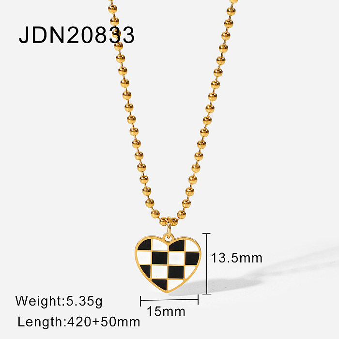 new small round bead necklace 18K gold classic checkerboard pendant stainless steel necklace