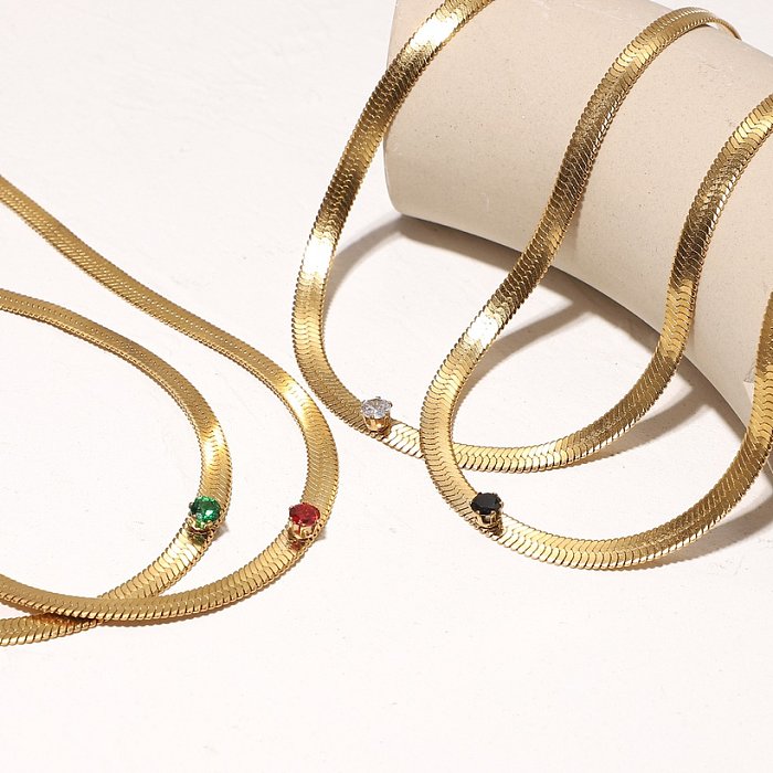 Weibliche Edelstahl-Rundpflaster-Schlangenketten-Zirkon-Halskette